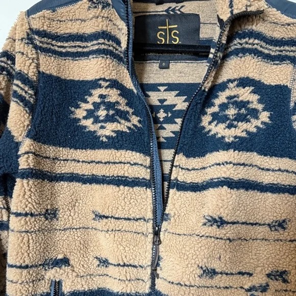 STS Ranchwear Women's Tan and Navy Zip Up Jacket - Picture 3 of 4